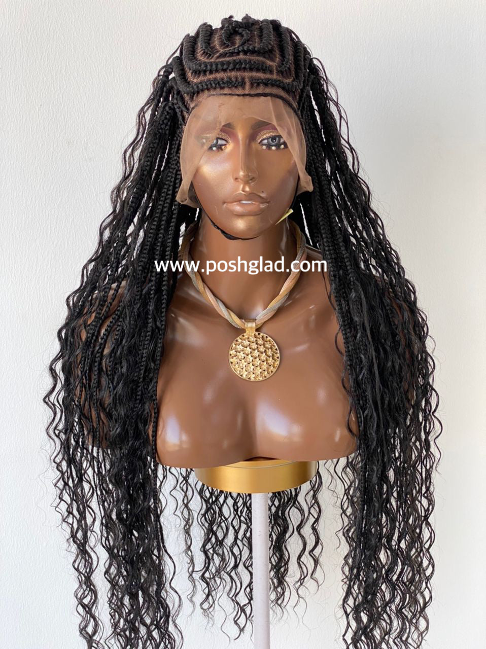 French Cornrow Bohemian Wig, Swiss Full Lace, Black, Waist Length, Standard Density - Sweetie