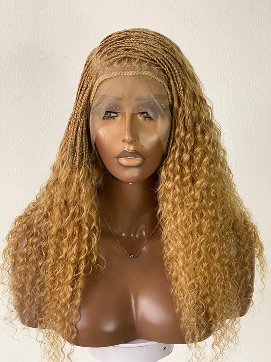 Wet And Wavy 100% Human Hair Knotless Braid Wig, HD Full Lace, Blond Color