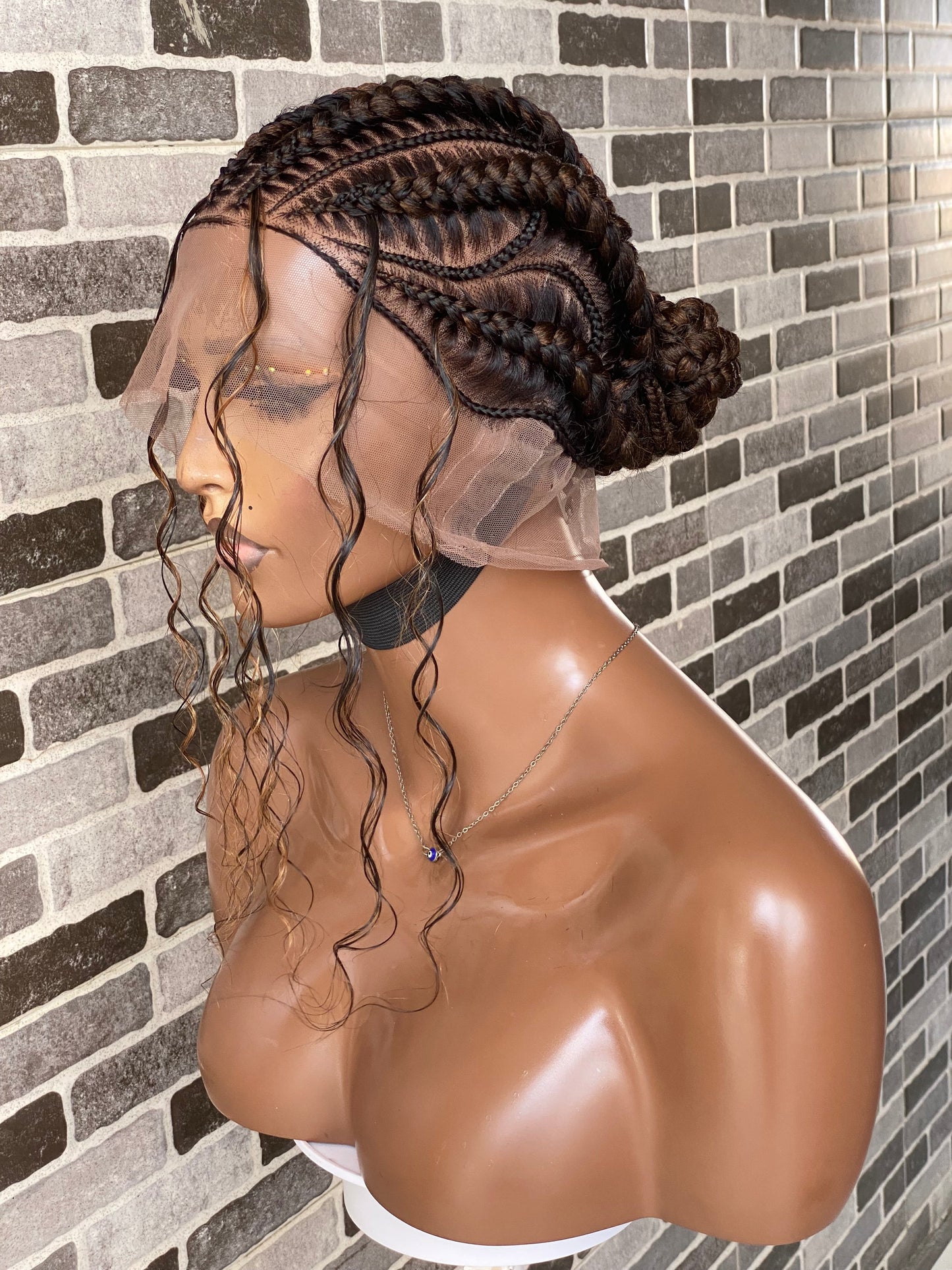 Feeding braid Wig, Human Hair Curls, Color 1B/30 Swiss Full Lace - Janiece