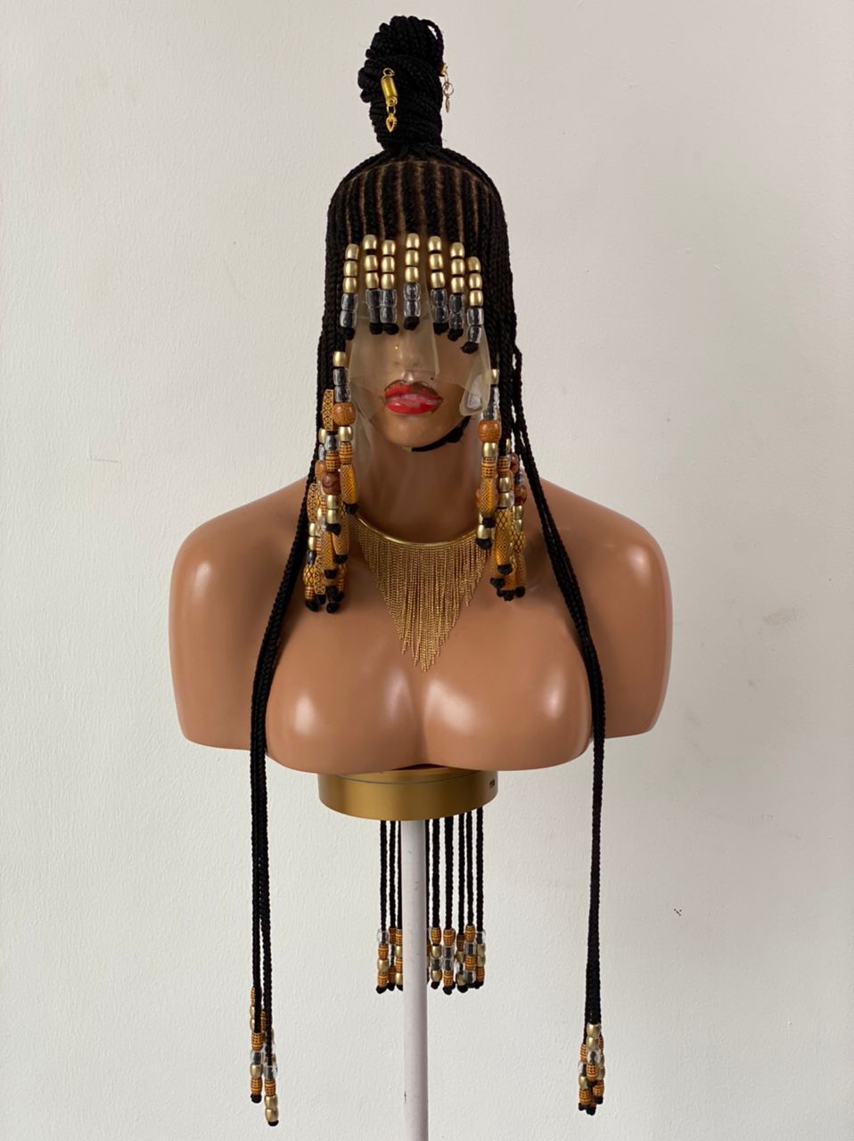 Queen Arewa Cornrow Beaded Wig (100% Full Lace Base) Color 1B