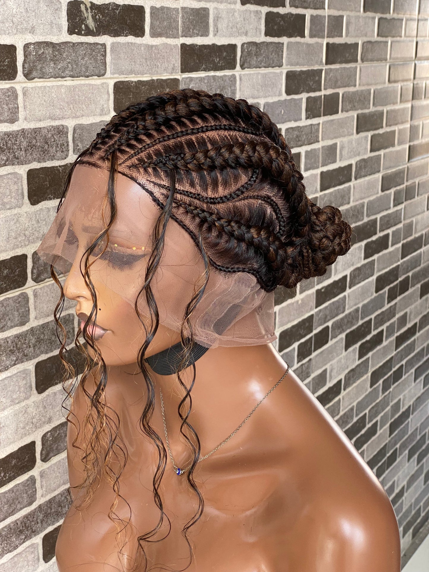 Feeding braid Wig, Human Hair Curls, Color 1B/30 Swiss Full Lace - Janiece