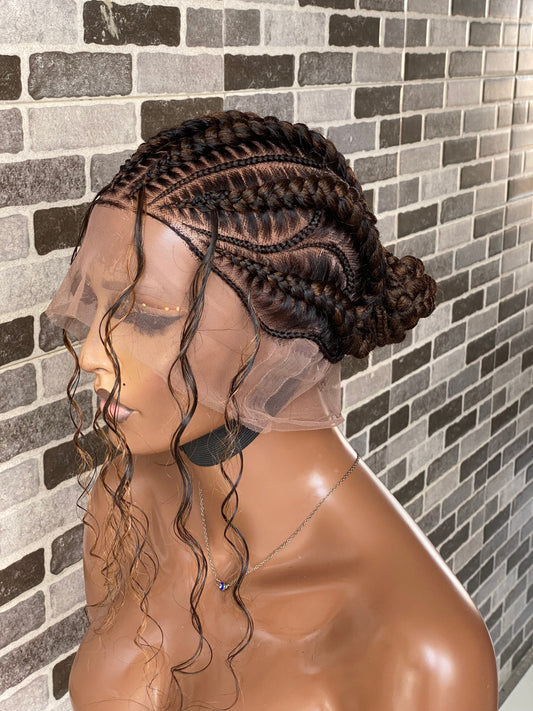 Feeding braid Wig, Human Hair Curls, Color 1B/30 Swiss Full Lace - Janiece