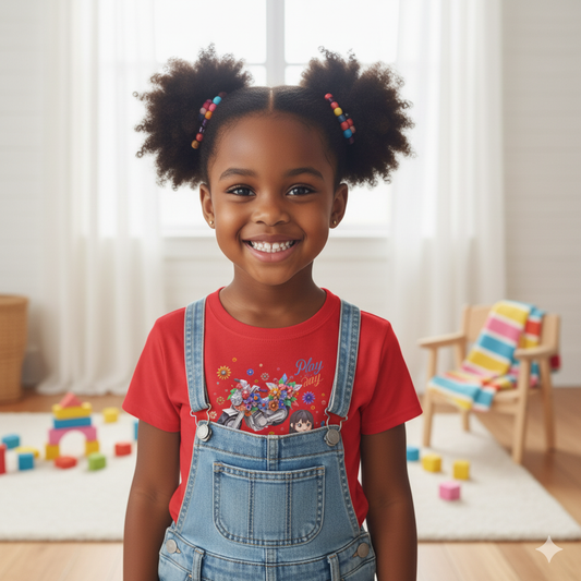 Play all Day Motorcycle Tee - Fun Floral Design for Young Adventurers