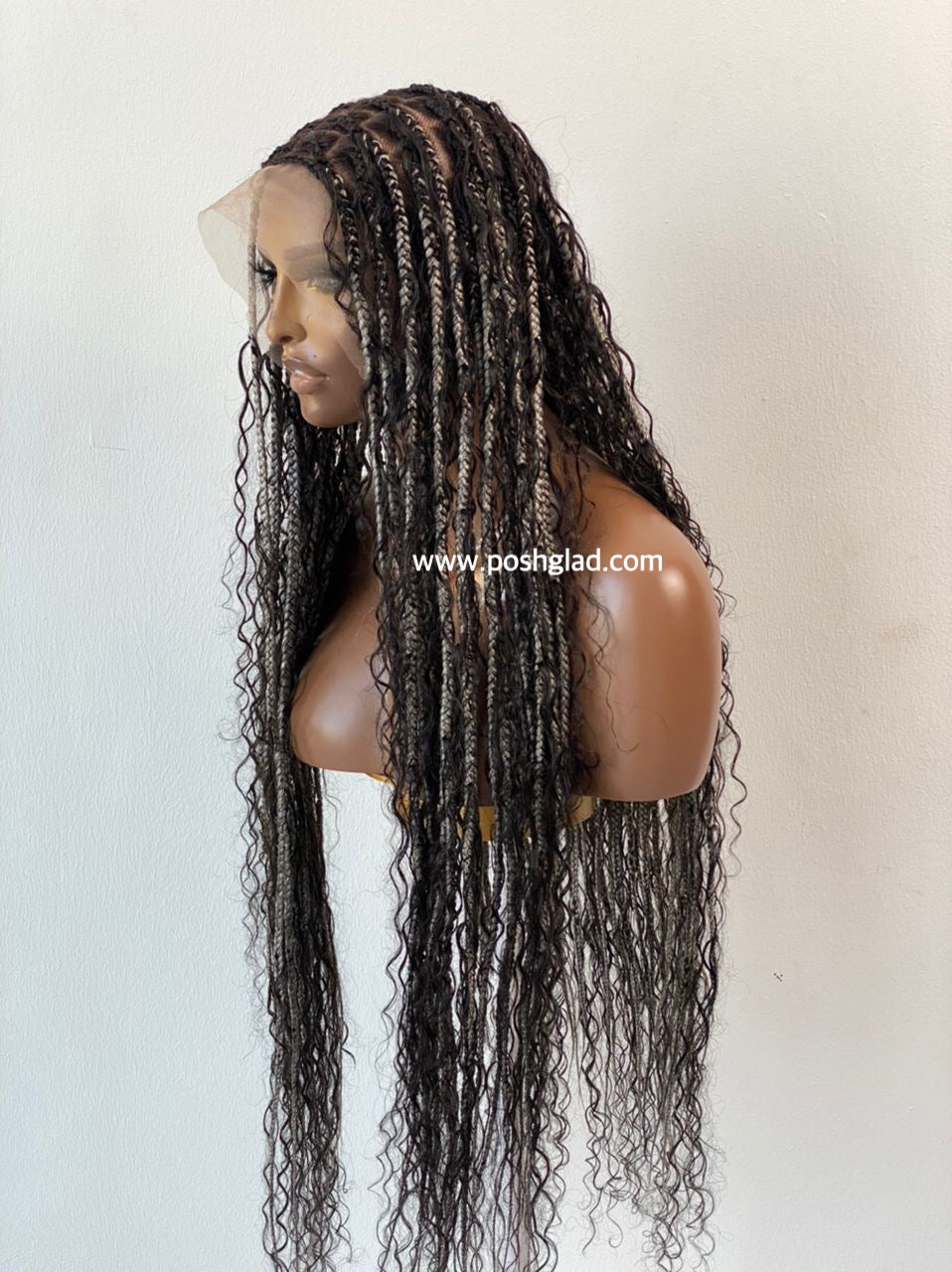 Bohemian Knotless Braid Wig, HD Full Lace, Waist Length, Mixed Colors, Full Density - PARIS