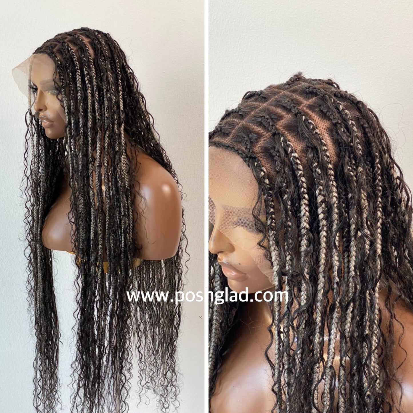 Bohemian Knotless Braid Wig, HD Full Lace, Waist Length, Mixed Colors, Full Density - PARIS