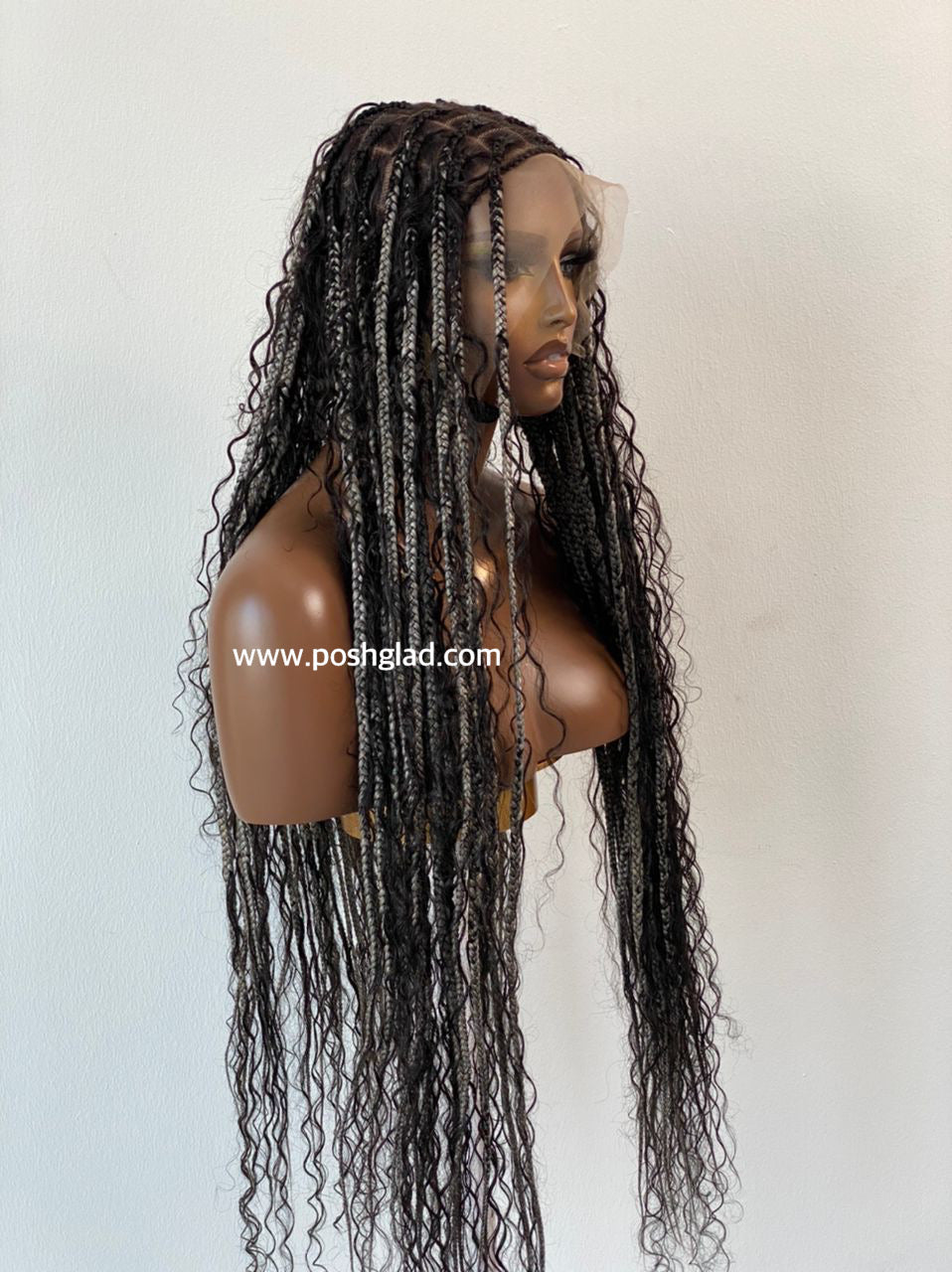 Bohemian Knotless Braid Wig, HD Full Lace, Waist Length, Mixed Colors, Full Density - PARIS