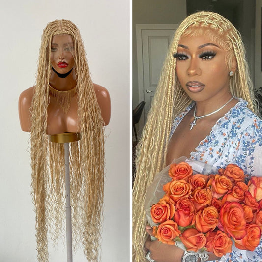 Bohemian Knotless Braid Wig "HD Full Lace" Blondy