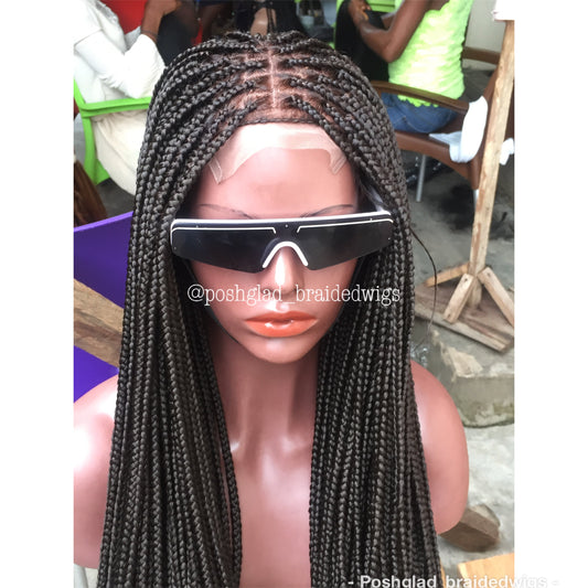 Shade Box Braid Wig, 4x4 Closure Lace, Color 1B, Waist Length, Glueless
