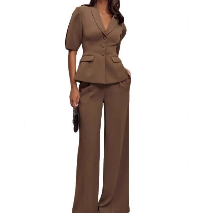 Women's Fashion Casual Elegant Solid Color Short Sleeve Suit
