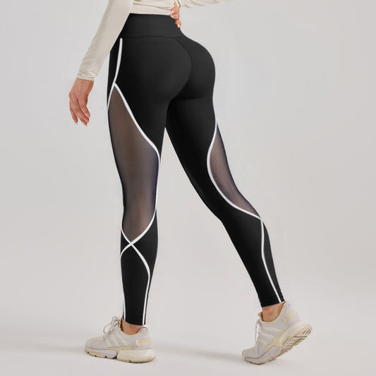 High Waist Yoga Pants Mesh Panels