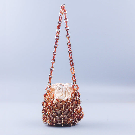 Niche Retro Japanese Korean Dignified Hollow Out Cutout Hand Woven Office All Matching Crossbody Shoulder Dual Use Bag