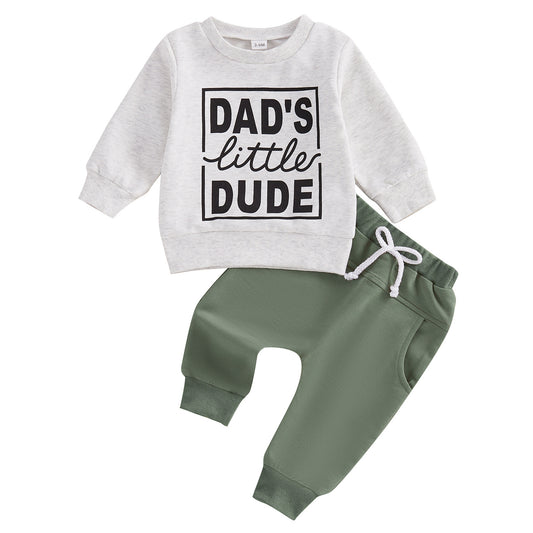 Boys' Letter Printed Long-sleeved Pullover Sweater Solid Color Trousers Two-piece Set