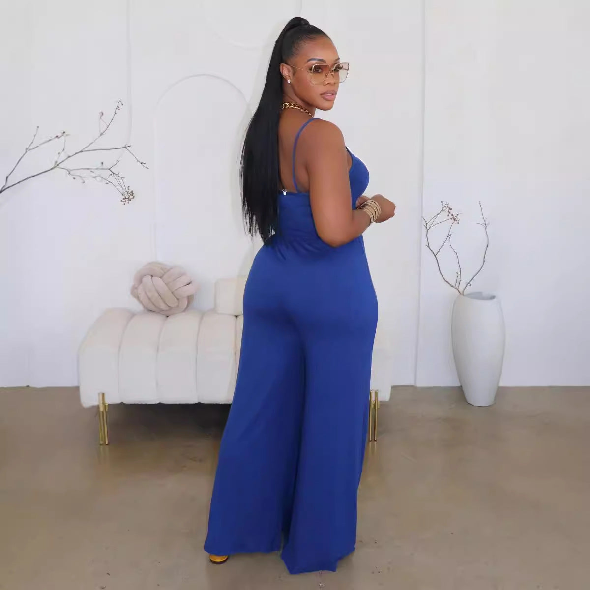 Sexy European And American Solid Color Sling One-piece