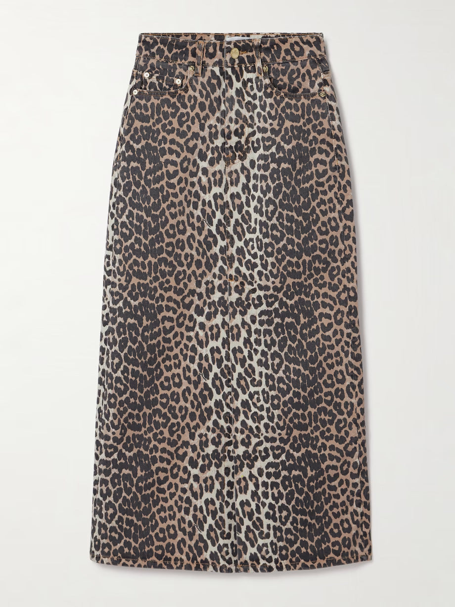 Leopard Print Straight Ankle-length Skirt