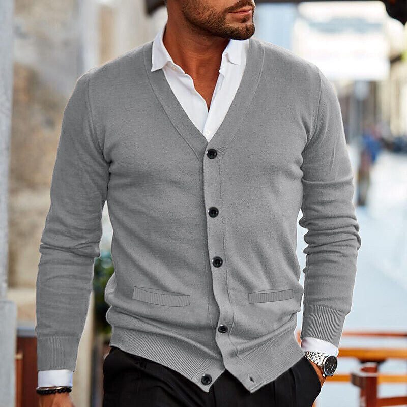 Men's Double-sided Pocket Knitwear V-neck Long Sleeve Slim Cardigan Sweater