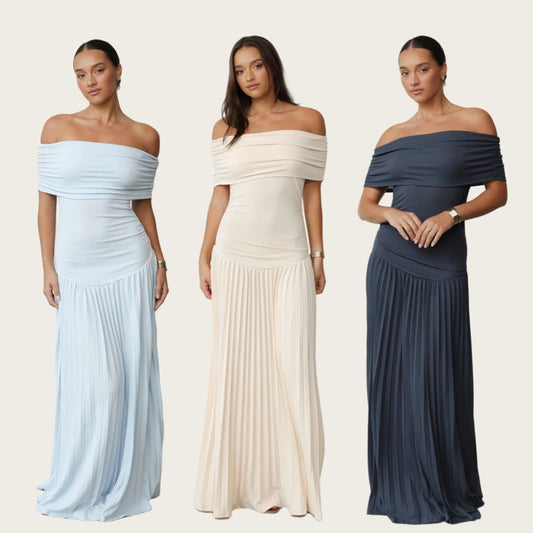 Off-shoulder Pleated New Versatile Dress