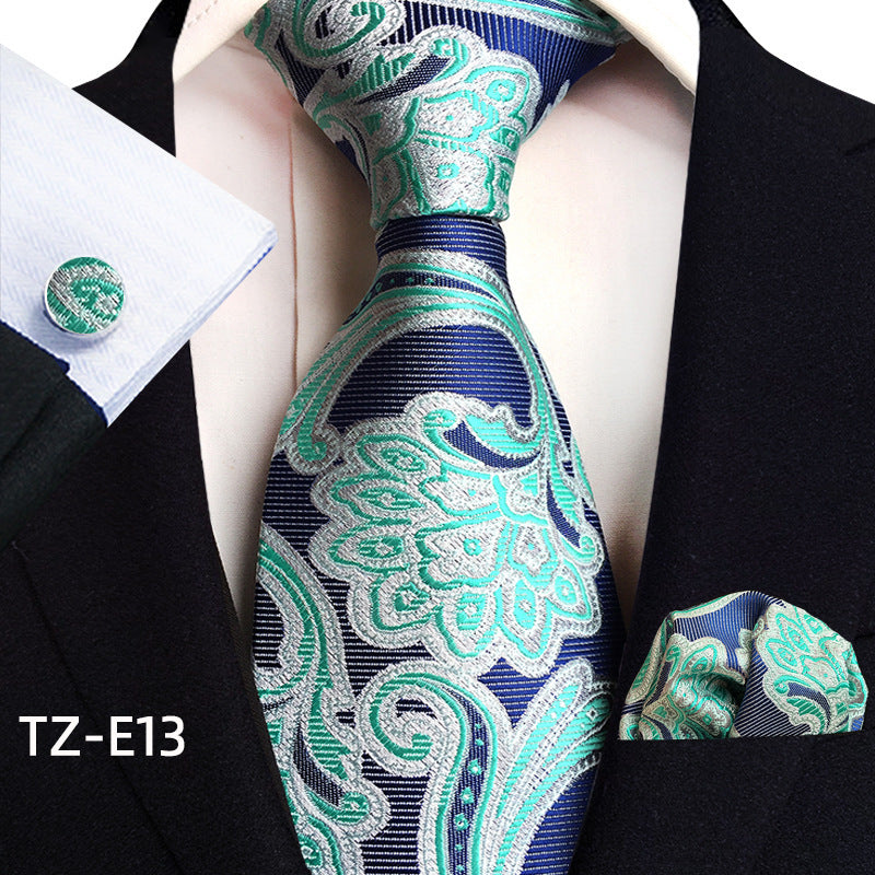 Men's Paisley Tie Square Scarf Pocket Square Cufflinks Three-piece Set