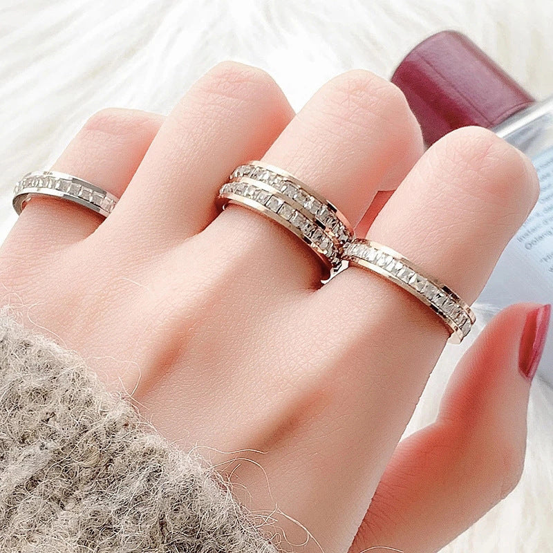 INS Rings Titanium Steel Couple Single And Double Row rhinestone Ring