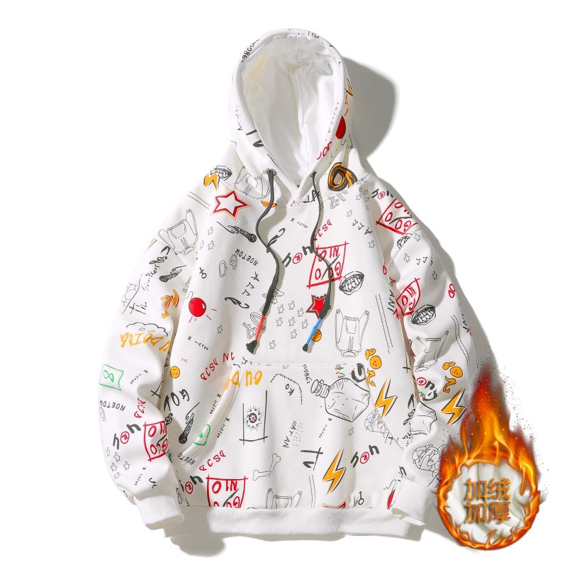 Men's Fleece-lined Graffiti Hooded Sweater