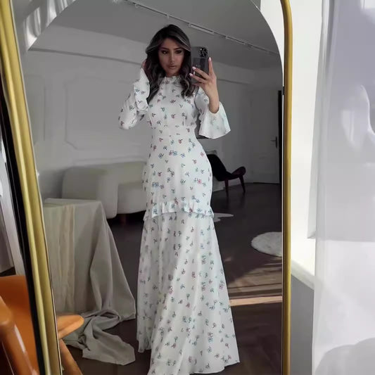 Gentle Floral Flounce Long Dress
