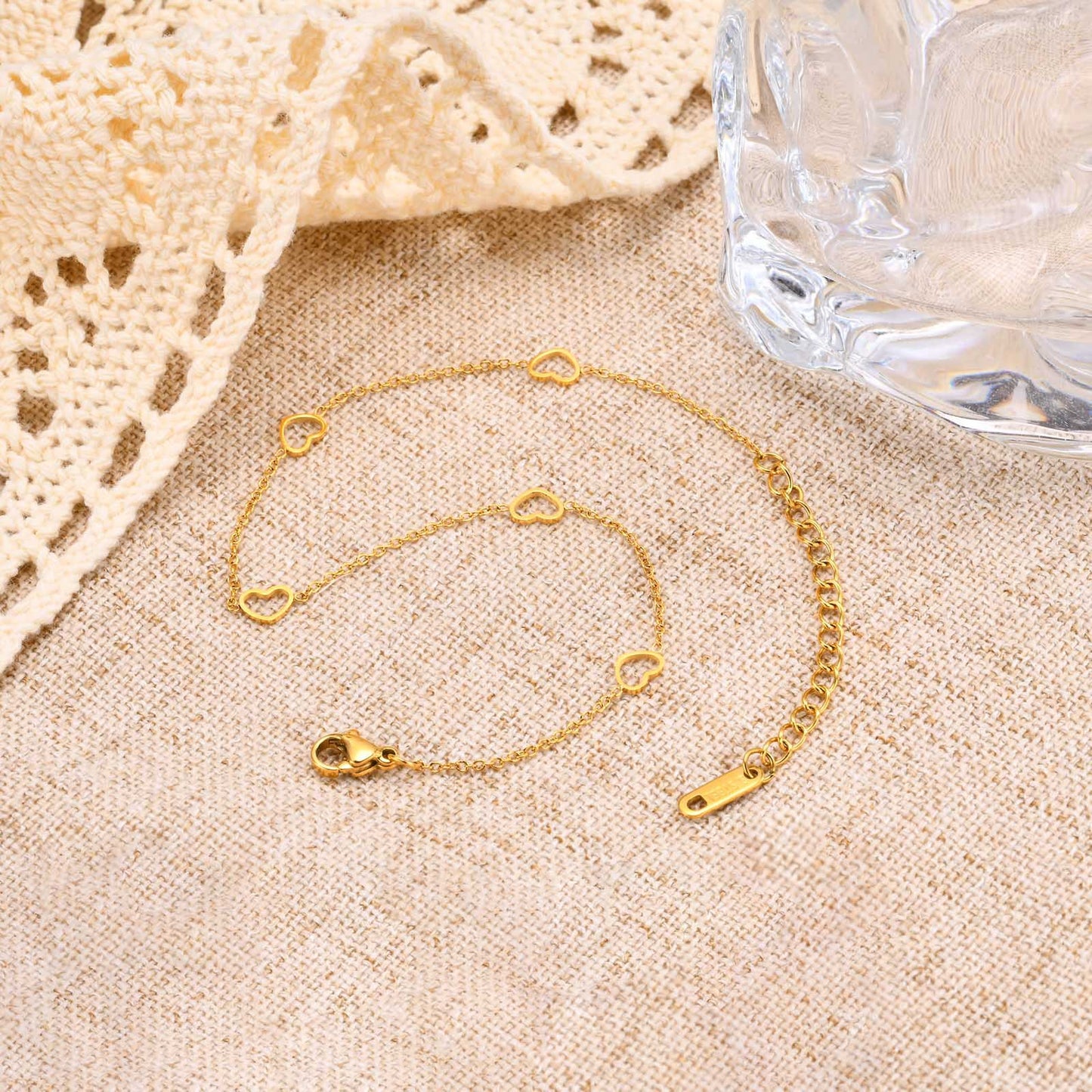 1 Piece Stainless Steel Five Hollow Heart Shaped Love Anklets