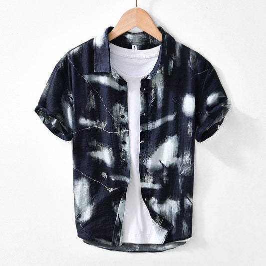 Men's Japanese Style Printed Short-sleeved Shirt