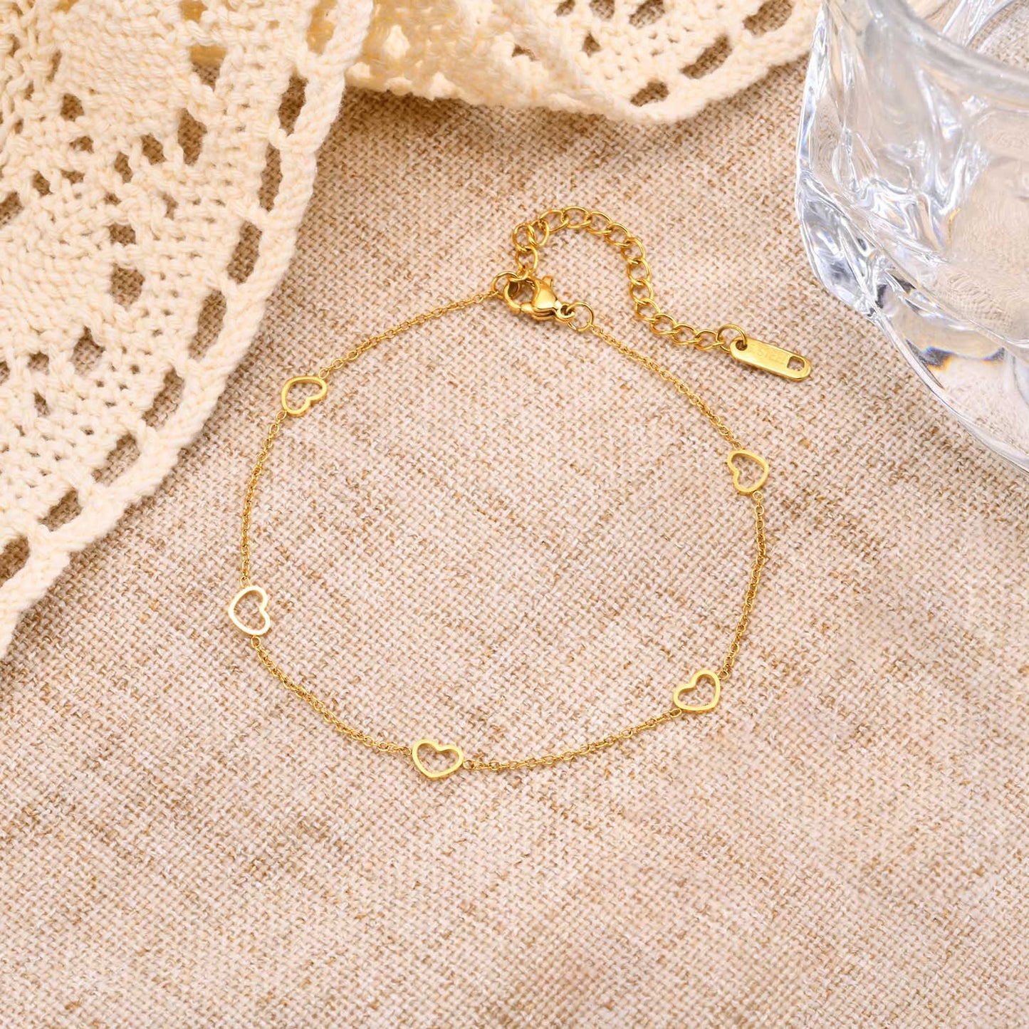 1 Piece Stainless Steel Five Hollow Heart Shaped Love Anklets