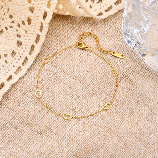 1 Piece Stainless Steel Five Hollow Heart Shaped Love Anklets