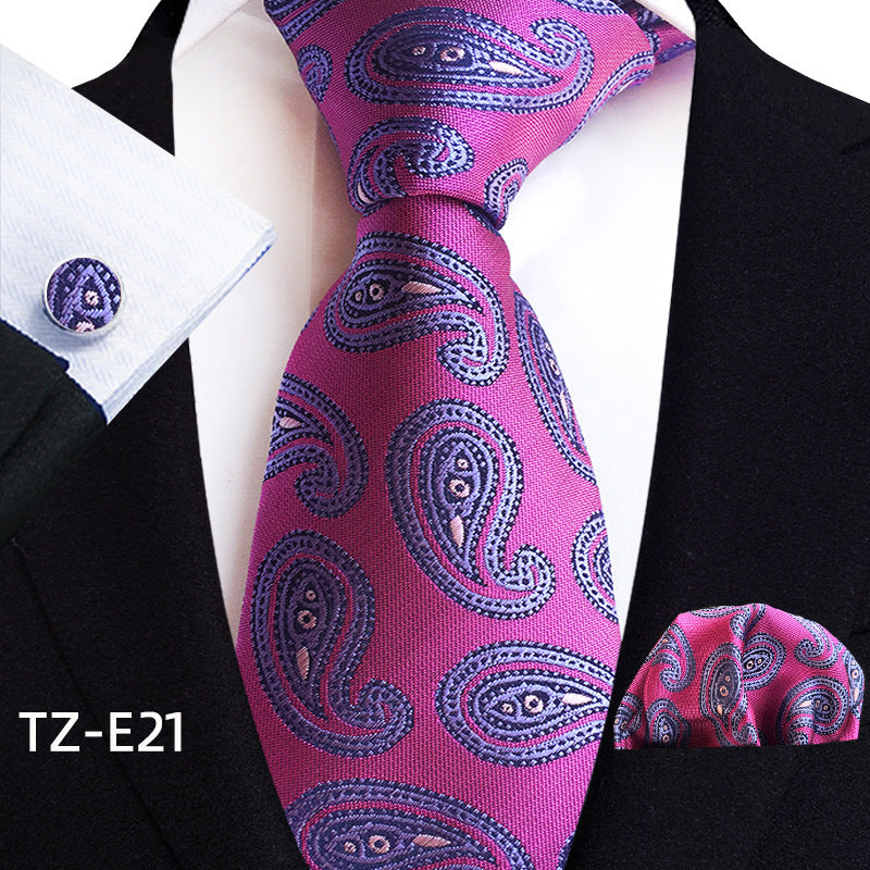 Men's Paisley Tie Square Scarf Pocket Square Cufflinks Three-piece Set