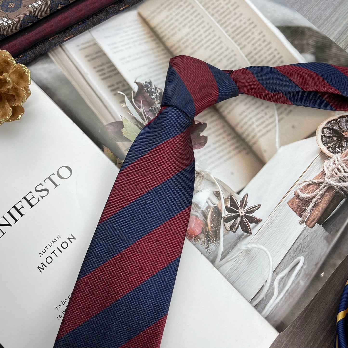 Men's Ties Retro Coffee Color Orange Red Striped Tie Hand Hit 8CM