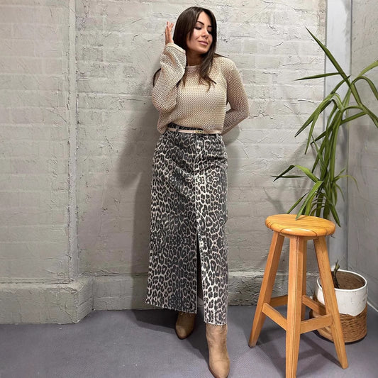 Leopard Print Straight Ankle-length Skirt