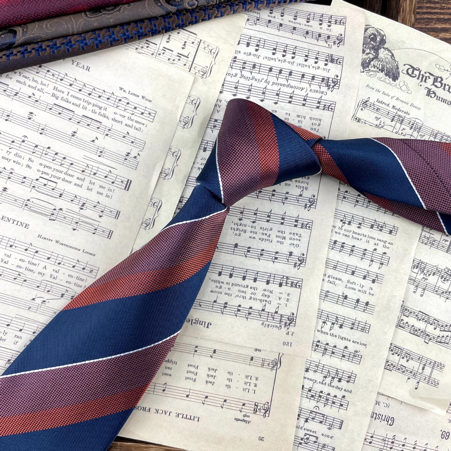 Men's Ties Retro Coffee Color Orange Red Striped Tie Hand Hit 8CM