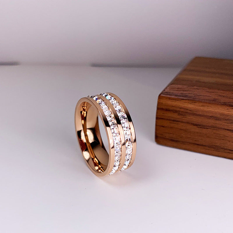 INS Rings Titanium Steel Couple Single And Double Row rhinestone Ring