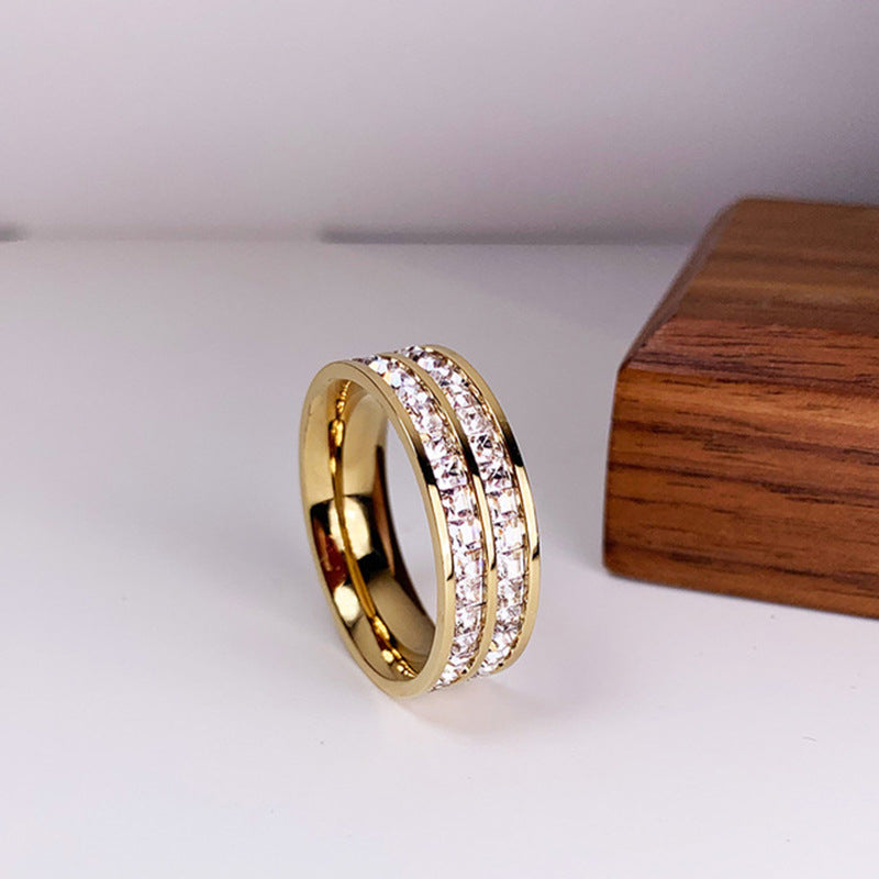 INS Rings Titanium Steel Couple Single And Double Row rhinestone Ring