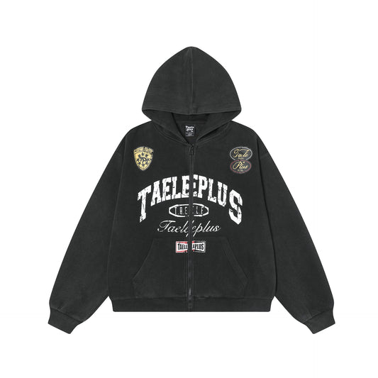 Spring New American College Style Retro Washed Hoodie Coat Cardigan Zipper Sweater