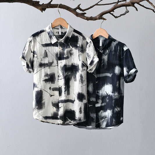 Men's Japanese Style Printed Short-sleeved Shirt