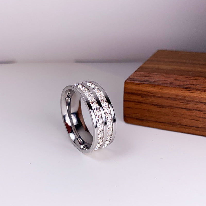 INS Rings Titanium Steel Couple Single And Double Row rhinestone Ring