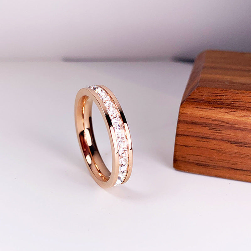 INS Rings Titanium Steel Couple Single And Double Row rhinestone Ring
