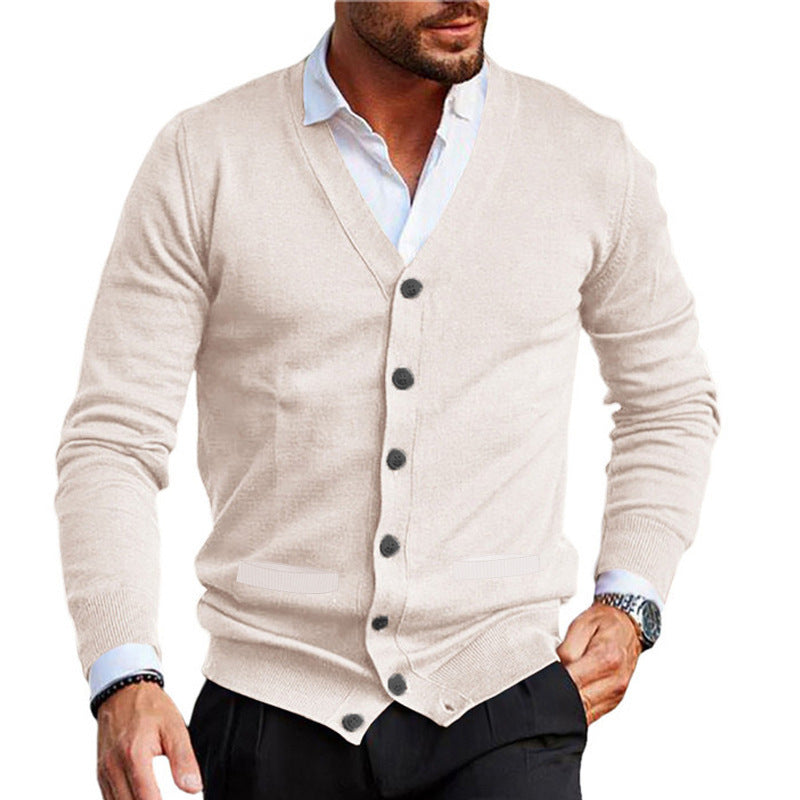 Men's Double-sided Pocket Knitwear V-neck Long Sleeve Slim Cardigan Sweater