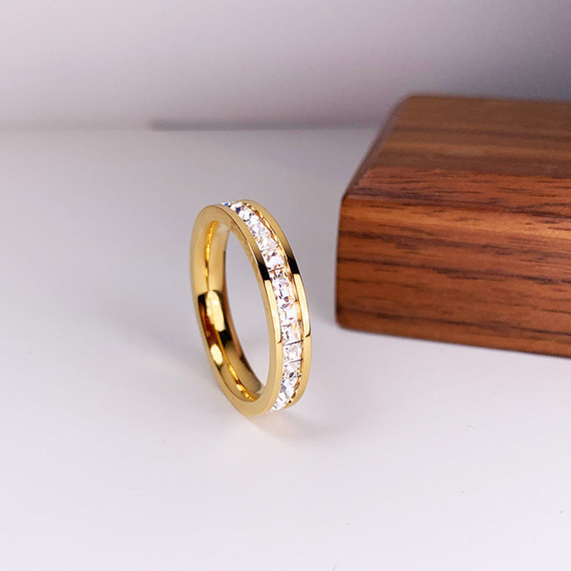 INS Rings Titanium Steel Couple Single And Double Row rhinestone Ring