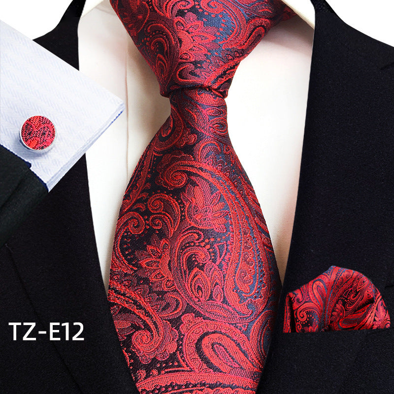 Men's Paisley Tie Square Scarf Pocket Square Cufflinks Three-piece Set