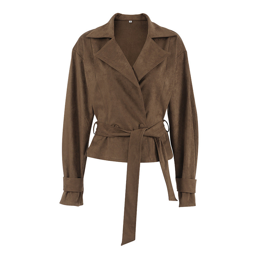 Suede Stomach Blanket Lace-up Coat Women's Vintage Coat