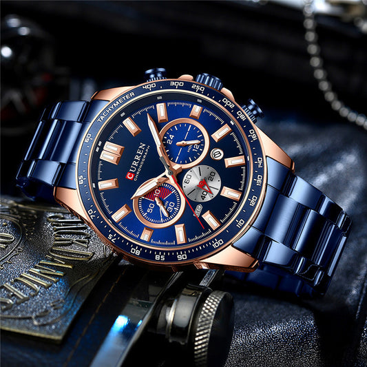Men's Waterproof Calendar Steel Band Quartz Watch