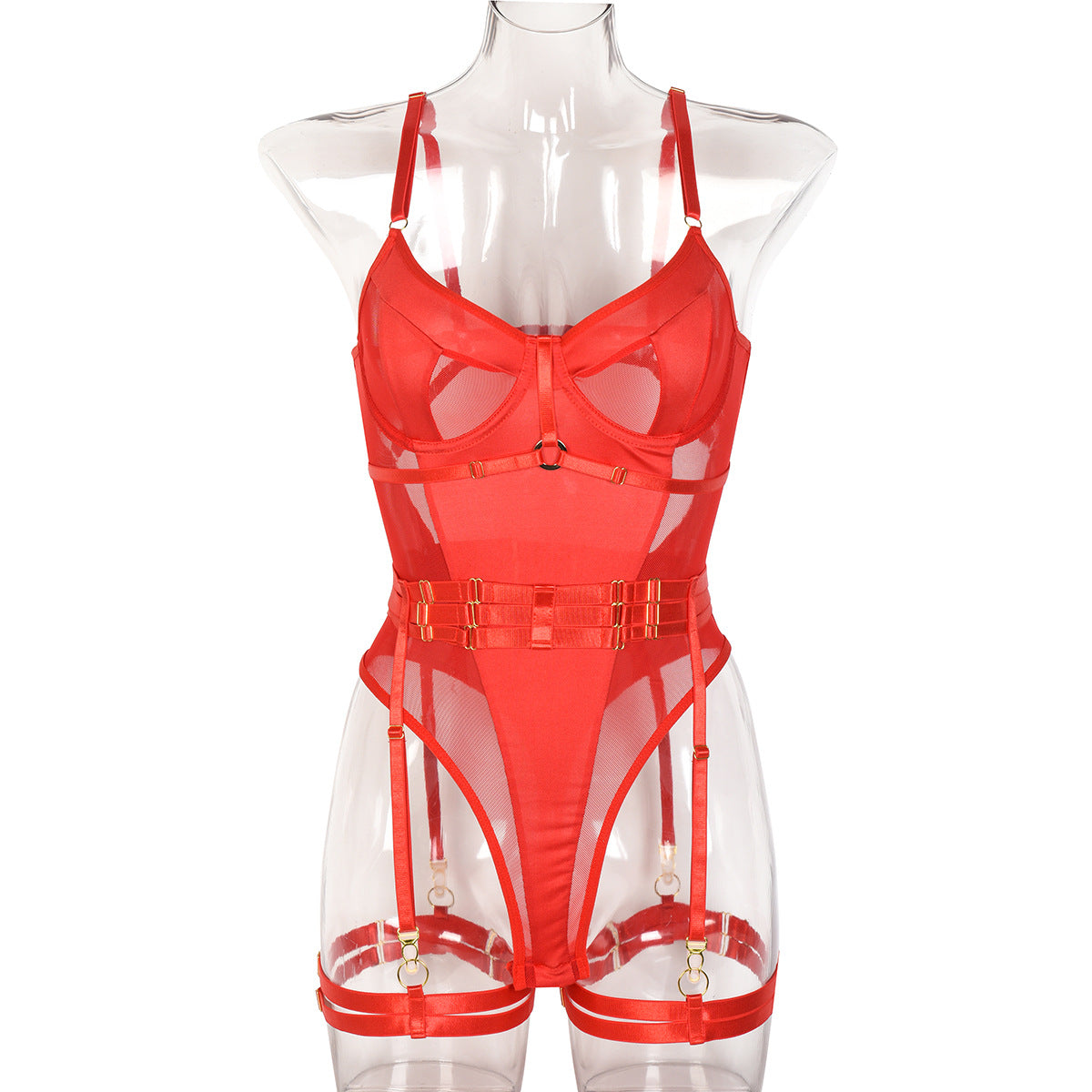 Popular Tight Jumpsuit Craft Complex Belt Heavy Metal High End Underwear Three Piece Set Women Wings Not Included