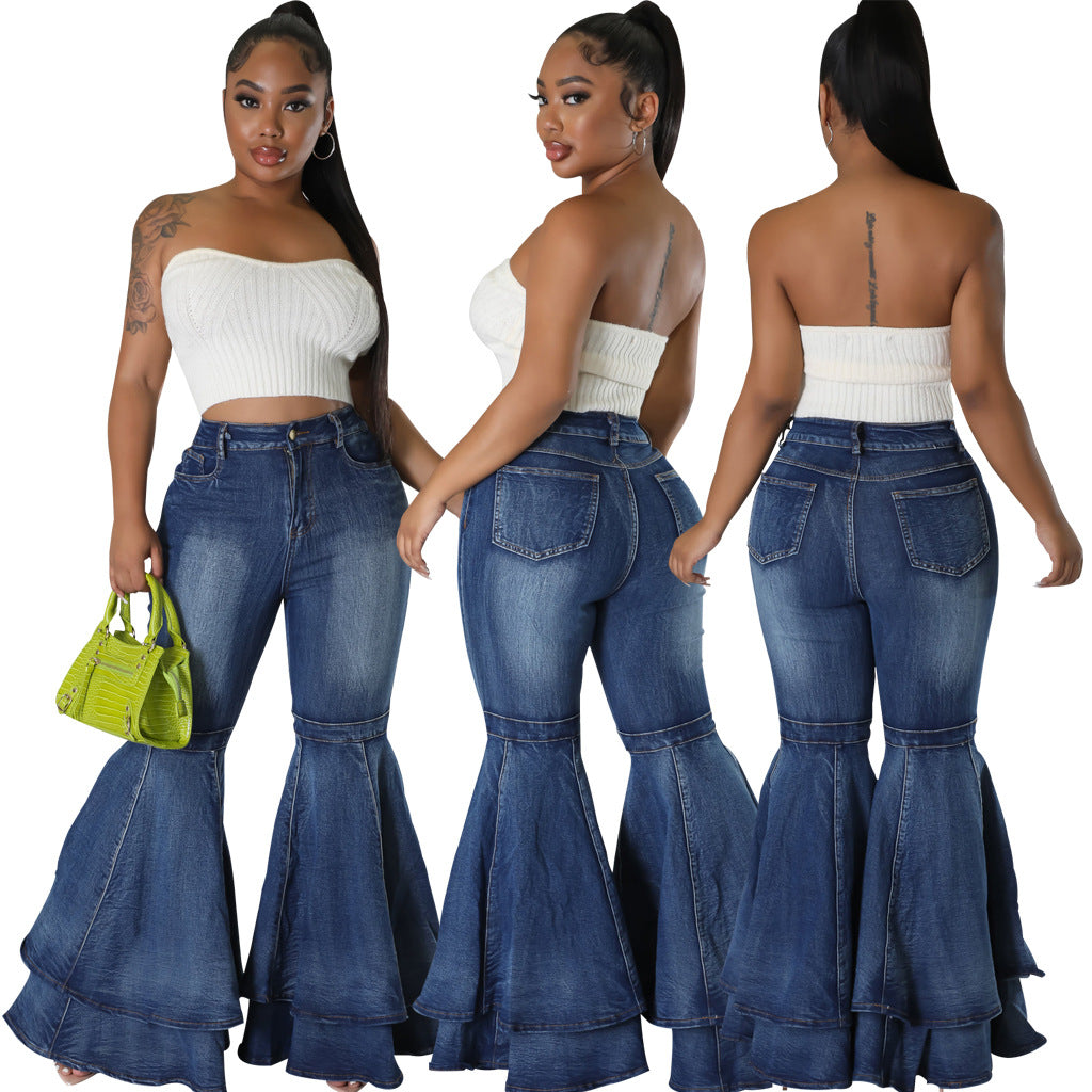 Wide Leg Denim Stretch Flared Pants