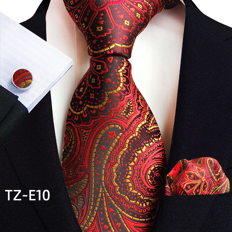 Men's Paisley Tie Square Scarf Pocket Square Cufflinks Three-piece Set