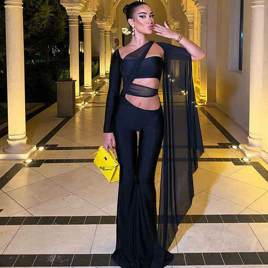 Women's Solid Color Sexy Cutout Irregular Design Slim Fit Bodysuit