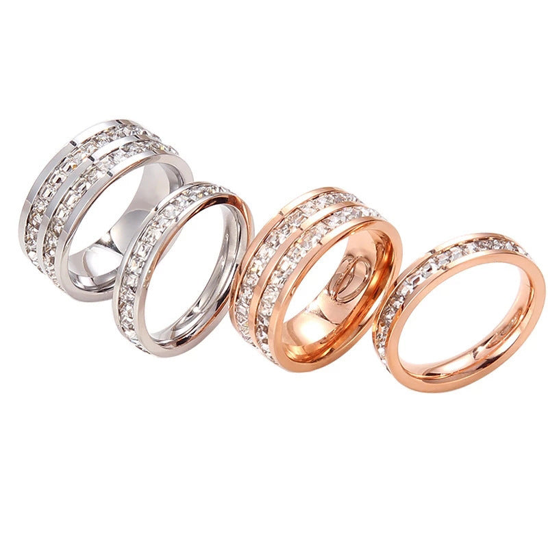 INS Rings Titanium Steel Couple Single And Double Row rhinestone Ring