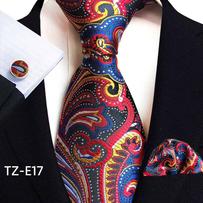 Men's Paisley Tie Square Scarf Pocket Square Cufflinks Three-piece Set