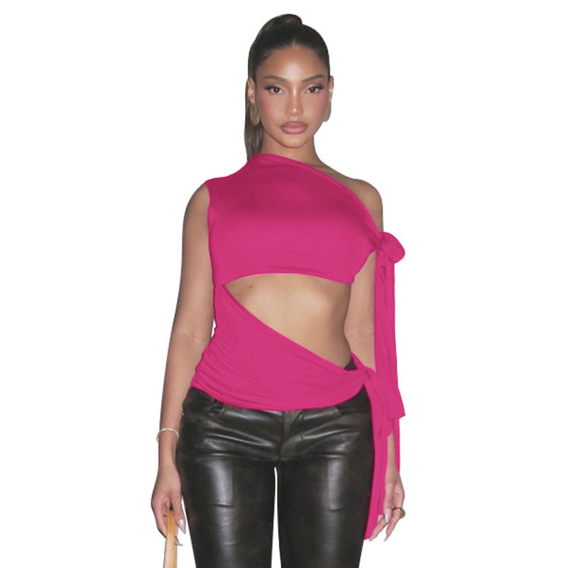 Retro Ribbon Sleeveless Sexy Solid Color Slim Vest